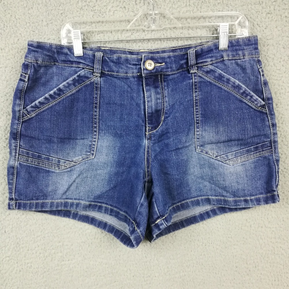 Supplies Womens Shorts Blue Denim Flap Pocket Mid‎ Rise Medium Wash 4" Inseam 16